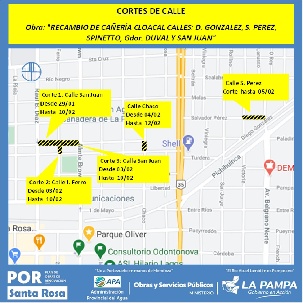 Santa Rosa: recambio de cañerías obliga al corte de varias calles