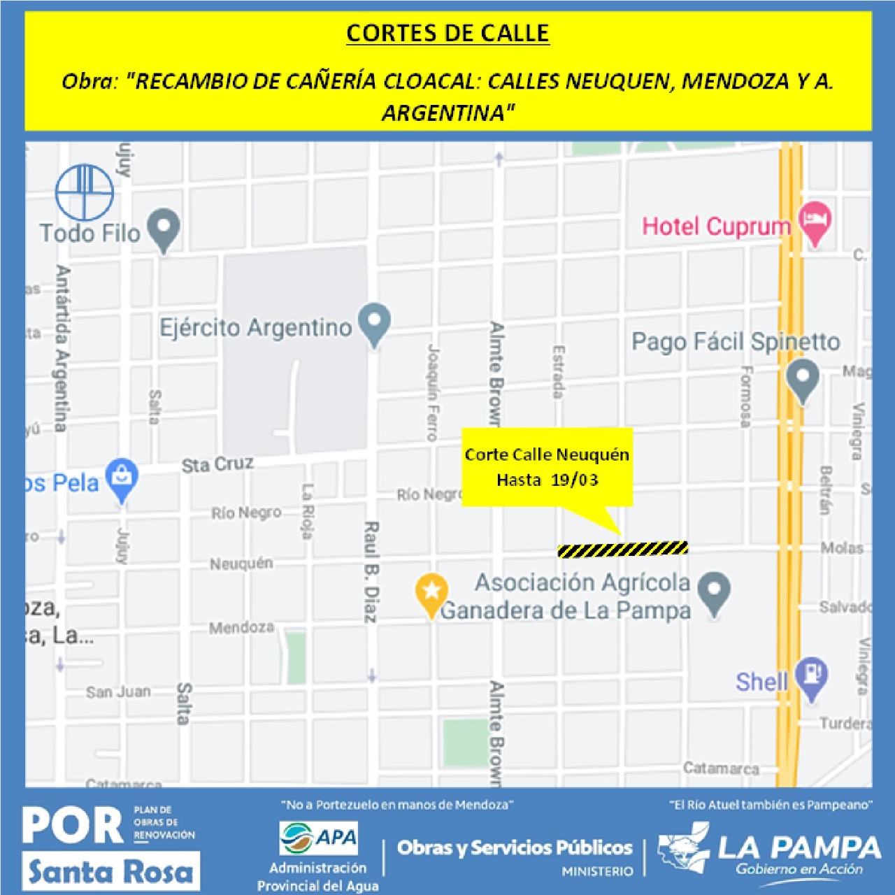  Actualizan el mapa de interrupciones al tránsito en calles de Santa Rosa